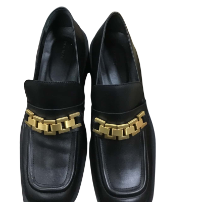 Witchery Chunky Leather Loafer with Chain Black 