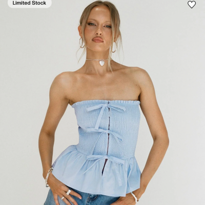 Princess Polly Womens Jaymie Strapless Bow Top Blue Size 6 