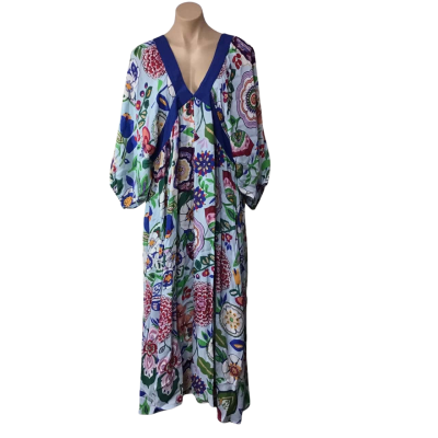 Adrift Womens Size 2XL Blue / Multicoloured Floral Short Sleeve V-neck Maxi Dress (new)