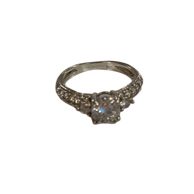 Silver Vintage Look Ring with Clear Stones