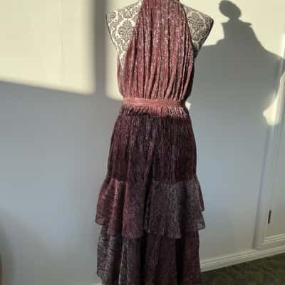 Tussah Womens  Size 14 Cocktail Dress Champagne / Maroon / Pinstriped / Silver / Striped 
