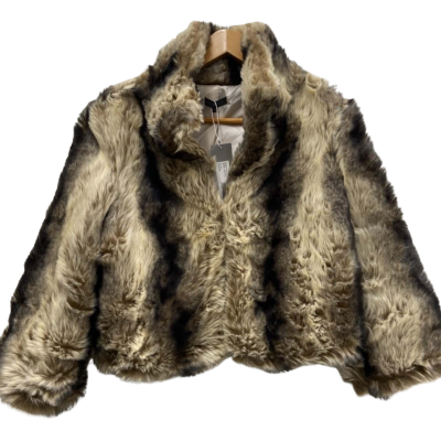 Sheike Size 10 FAUX FUR Jacket Black/ Brown/ Cream RRP $179.95 