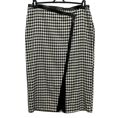Veronika Maine Women's  Size 14 Midi Skirt Black  / Pattern / White 
