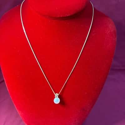  Women's 925 Chain With a Single White Cultured Pearl Pendant Accented with Smaller Clear Stone Necklace 