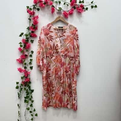 Marco Polo Womens Floral Dress Size 14 Floral / Orange / Pink  