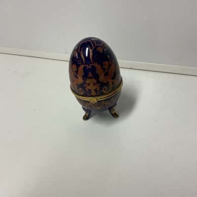 Cobalt blue egg shaped trinket box