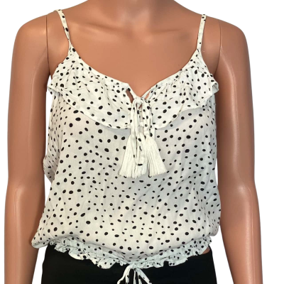 Kivari Womens  Size S Shoestring Strap Top Black  / Polka Dot / White 