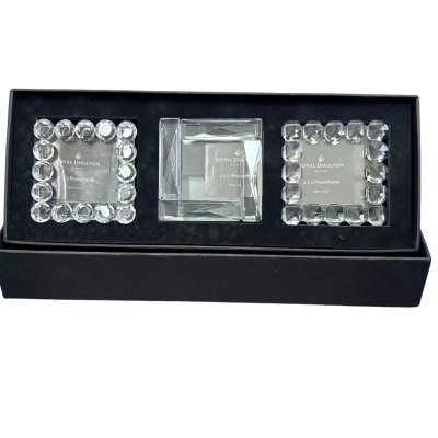 Royal Doulton Radiance Set of 3 Mini Crystal Photo Frames – Original Box