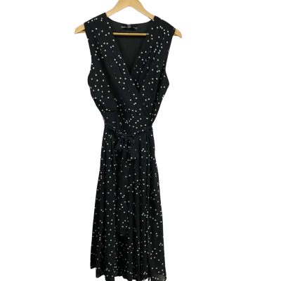 Liz Jordan Womens Tie Waist Print Midi Dress Size 10 Black  