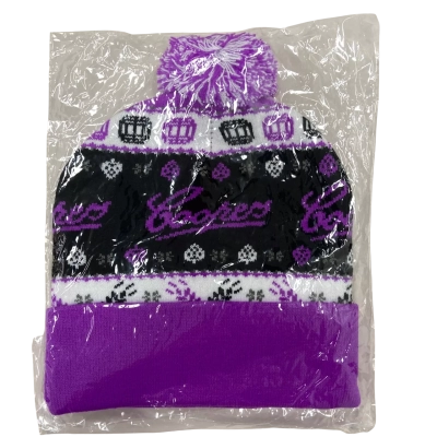  Unisex - One Size - Coopers Ugly Beer Beanie in Purple, Black and White with Pom Pom