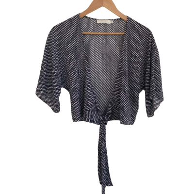 Seafolly Womens  Size S Short Sleeve Top Black  / Polka Dot / White 