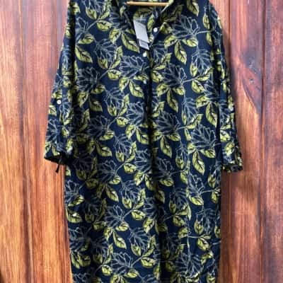 Sara  Size 20 Green / Navy Blue linen blend dress new 