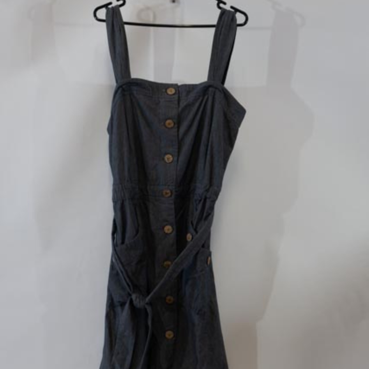 Barkins Women S Dress Size 14 Strap Dress Grey Cloth Belt Button Front