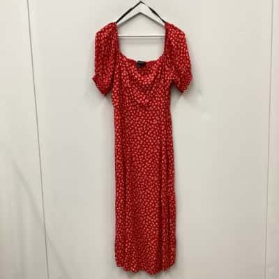 Forever New Womens  Size 14 Casual Dress Pattern / Red -ruby floating rose 