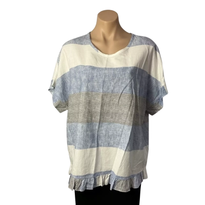 W-Lane Womens Size 14 White / Blue / Grey Striped Short Sleeve Top