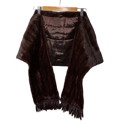 Womens One Size Mahogony Brown Faux Fur Stole with Fringing 