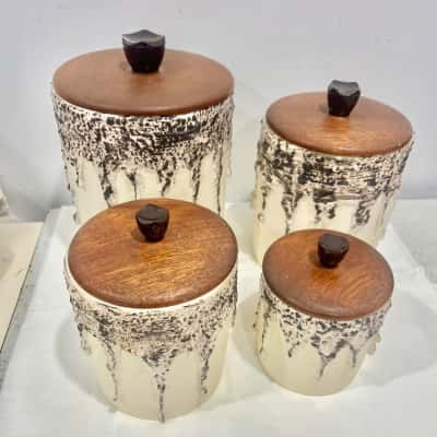 Retro 1950- 1970’s Ellis Ceramics “Drip Pattern” 4 Piece  Canister Set 