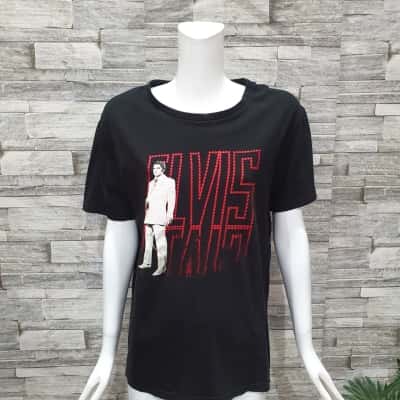  Mens Elvis  Size M Short Sleeve T-shirt Black  / Red / White 
