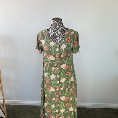 Boho Bird Women's Size 8 Midi Dress Olive Green