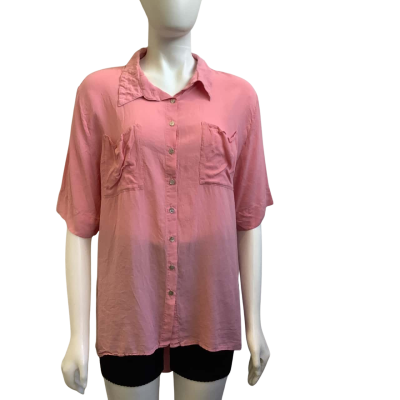 New - Primness Womens AUS Size 12 Marina Silk Short Sleeve Shirt Blush 