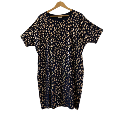 ELK Shift Dress Size AU 10/ US 6/EU 38/UK 10 Blue and Gold Foil Droplet Polka Dot Print (RRP $65)