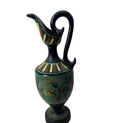 vintage, handmade Greek ceramic vase or pitcher, often attributed to the artist D. Vassilopoulos