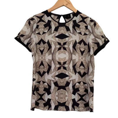 David Lawrence.  Black, Cream and Beige Silk Top.   Size 8 