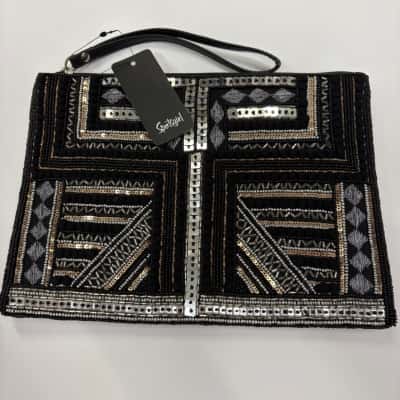 BNWT Sportsgirl Black Beaded Clutch  