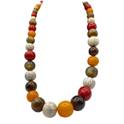 Womens Beaded Necklace Brown / Burnt Orange / Cream / Red 