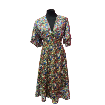 Boohoo Womens  Size 14 Multicoloured Dress with Butterfly Sleeves and Tie