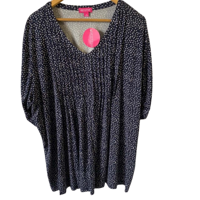 Emme Womens Size M Indian Pleated Top Navy Blue Pattern 