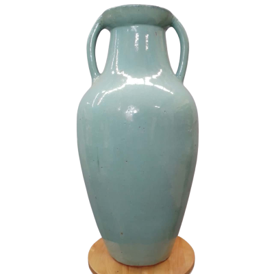 Tall Pottery Vase with Teal Glaze