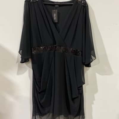 City Chic Dress Sequin Wrap Womens  Size L Black  RRP$119.95