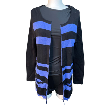  Womens  Size M Cardigan Black  / Blue / Striped 