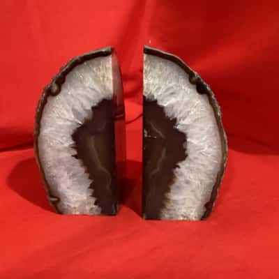Black Agate Geode Bookends
