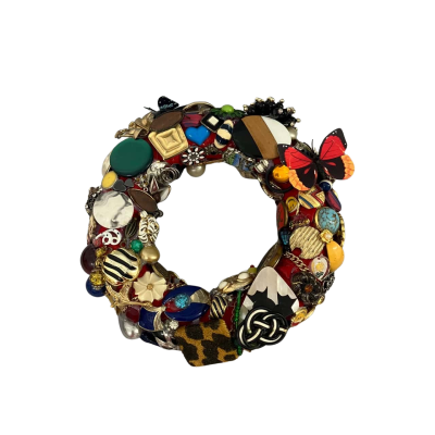 Christmas decorative Wreath made of a collection of craft items.