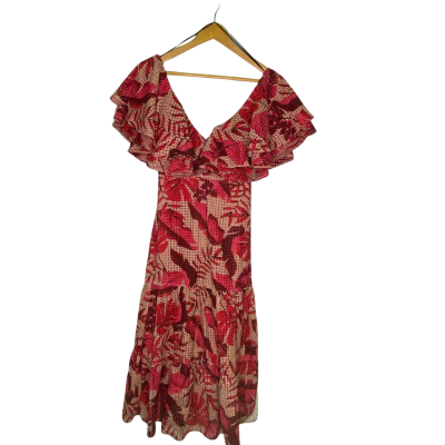 H&M Womens  Size 6 Midi Dress Brown / Floral / Red 