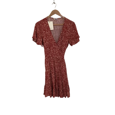 Ghanda Womens  Size M Floral Dress / Mini Dress / Wrap Dress Beige / Burnt Orange / Floral 