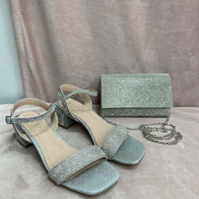 Betts Australia Silver Diamanté Sandals and matching Clutch