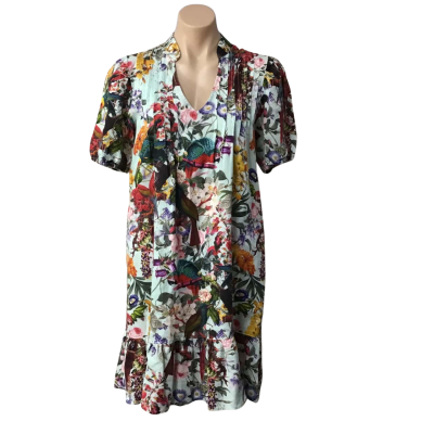 Adorne Womens Size 12 Multicoloured / Floral Pattern 100% Linen Short Sleeve Dress