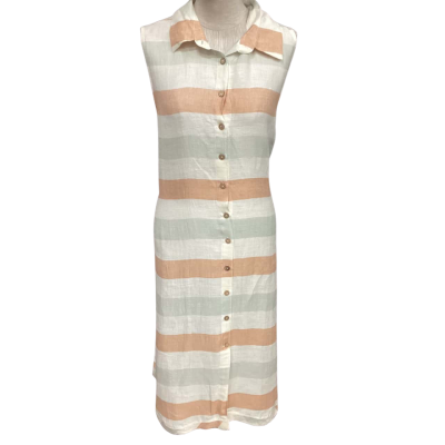 NEW - The Shanty Corporation -  Womens  Size XL Sleeveless  Dress  Brown / Striped / White - Button Dress