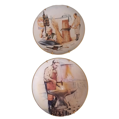 Coalport Rural Craft Plates x 2 - "The Blacksmith", "The Harness Maker"