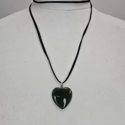 Green Jade Heart Pendant Necklace – Sterling Silver Bail 