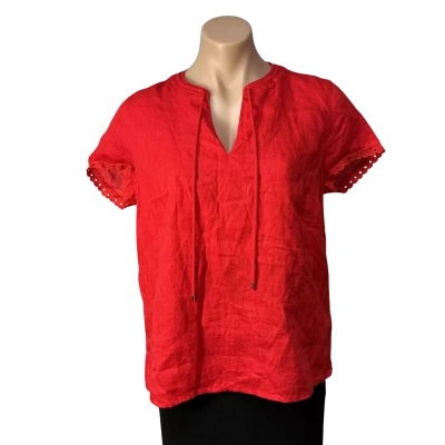Sportscraft Womens Size 10 Red 100% Linen Short Sleeve Top 