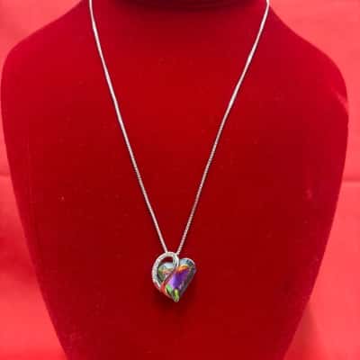 Women's Coloured Infinity Love Heart Pendant Necklace featuring Iridescent Heart