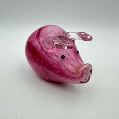 Adorable Pink Art Glass Pig Paperweight