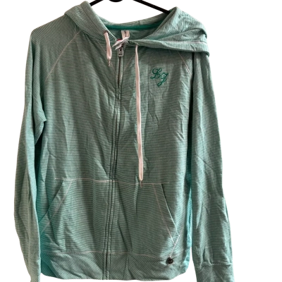 Lorna Jane Women's  Size L Hooded Jacket Green / Striped / White 