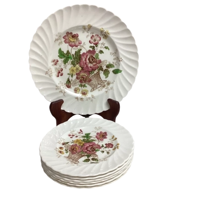 “Chelsea Rose” Clarice Cliff Royal Staffordshire Dinner Plates Set of 7