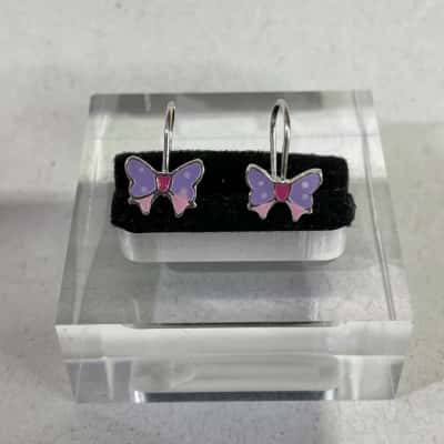 925 Marked Pink/Purple Butterfly Earrings 