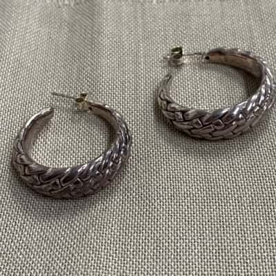  Womens 925 Silver Braided Hoop Earrings